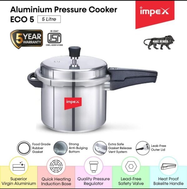 Impex ECO 5 Aluminium Pressure Cooker – 5 Litre - Image 2