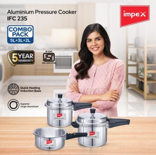 Impex Aluminium Pressure Cooker IFC 235 – Family Combo Pack (2L + 3L + 5L) - Image 4