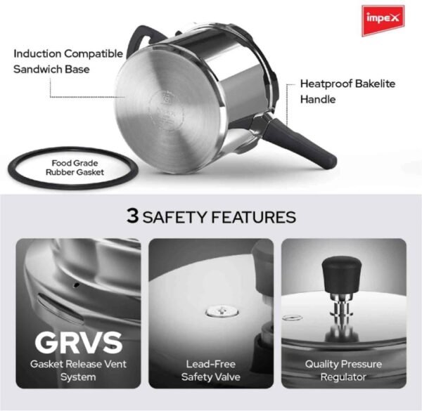 Impex Aluminium Pressure Cooker IFC 235 – Family Combo Pack (2L + 3L + 5L) - Image 3