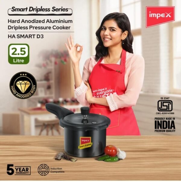 Impex Smart Dripless 2.5 Litre Pressure Cooker – HA SMART D3 (Induction Compatible) - Image 2