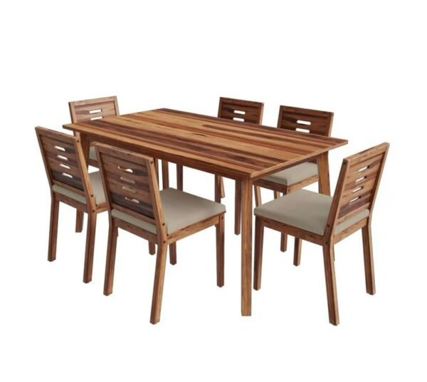 Simsim-Ginamon (6 seater) (with Cushion-Omega Pearl) -Natural Sheesham Wood Dining Set