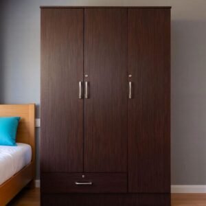 Housen 3 Door Wardrobe in Walnut Finish with Lock